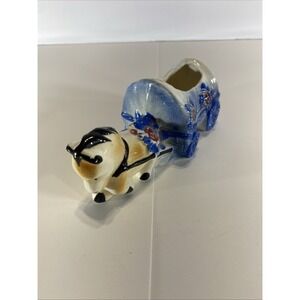 VTG Occupied Japan Horse Drawn Covered Wagon Planter | Hand Painted Ceramic